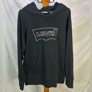 Levi’s Silver Sparkly Logo Black Women’s Hoodie, Cotton Blend, Size Medium